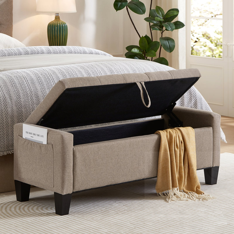 Banc de rangement rembourré avec charnière, Linen, Linen