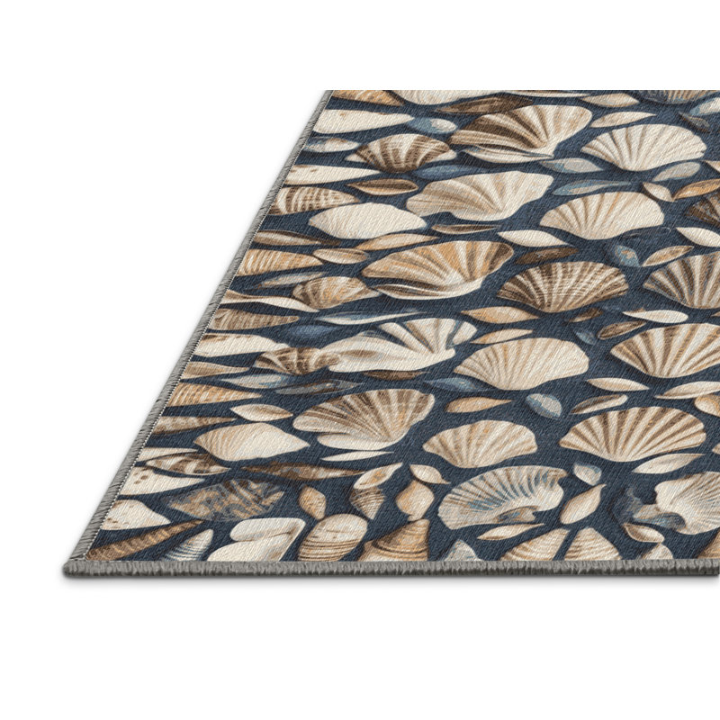 Washable Shell Color Study Coastal Area Rug, Square 6'