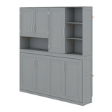 Murphy Bed With Top Cabinet, Shelves ,Space Saving Foldable Bed With Light & USB