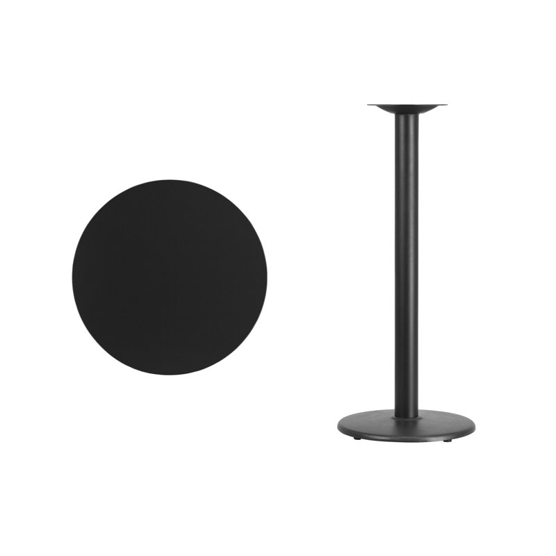 Jamey 24'' Round Laminate Table Top with 18'' Round Bar Height Table Base, Pub Table (43.13” Height), Black