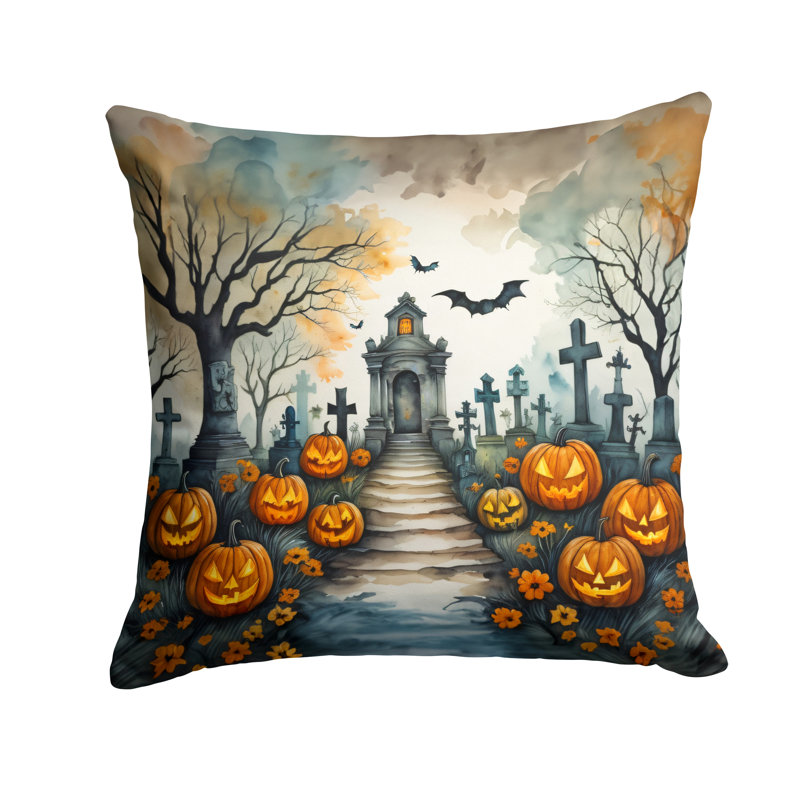 Coussin décoratif intérieur / extérieur en polyester More / Spooky More Spooky Halloween, 14 po x 14 po