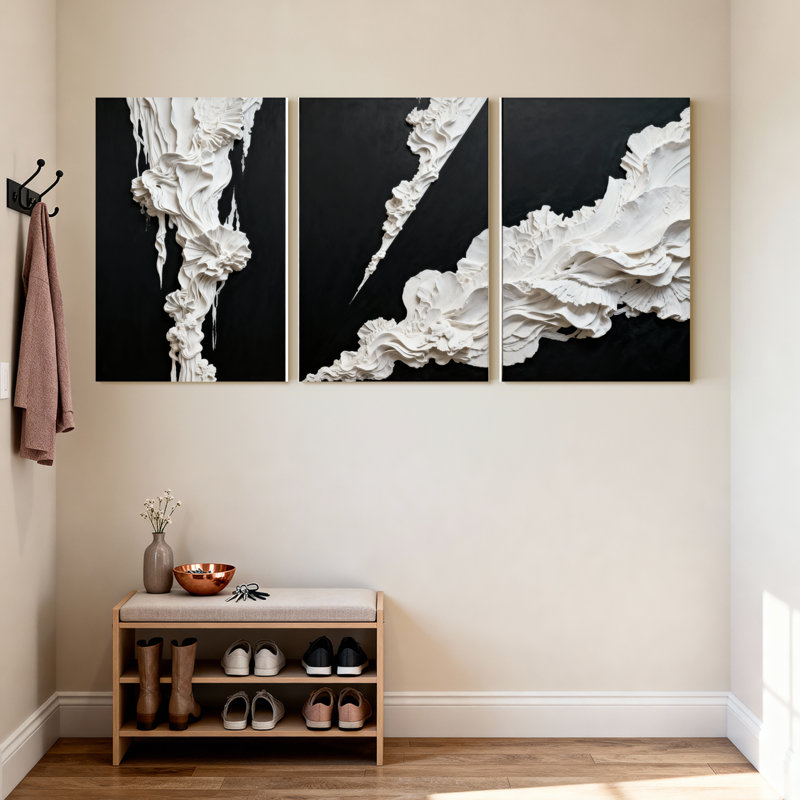 Abstrait nuage qui coule sur fond, ensemble de 3 impressions sur toile, H 18 po x l 36 po