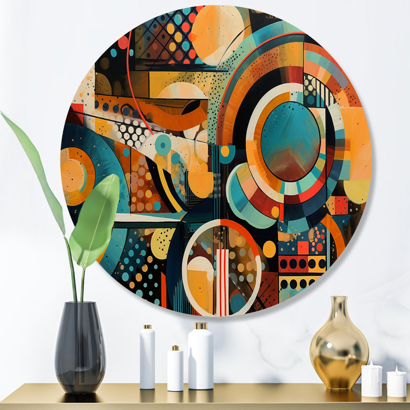 Décoration murale vibrante géométrique orange et bleue III, H 23 po x l 23 po x P 1 po