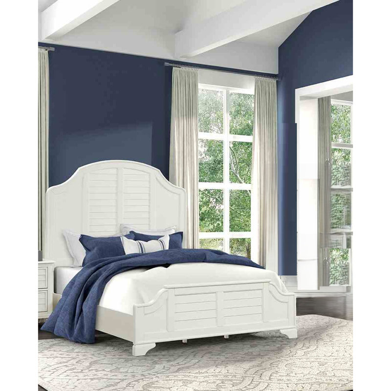 Lit 1 pièce blanc antique, meuble de chambre à coucher, cadre de lit à panneaux, style côtier, design à persiennes HB