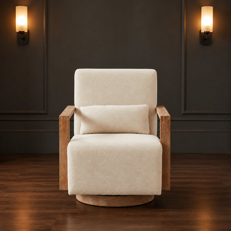 Chaise d'appoint pivotante rembourrée avec accoudoirs en bois massif