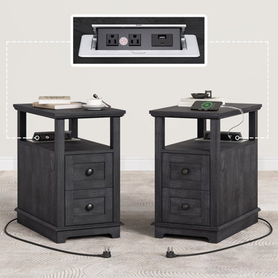 2 Drawers End Tables with Storage and Fast Charging Station for Living Room