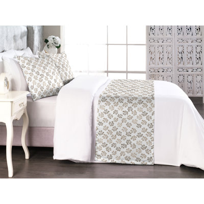 Ambesonne Paw Print Bed Runner Set Sketchy Dog Cat Puppy Art  Pale Taupe Brown White