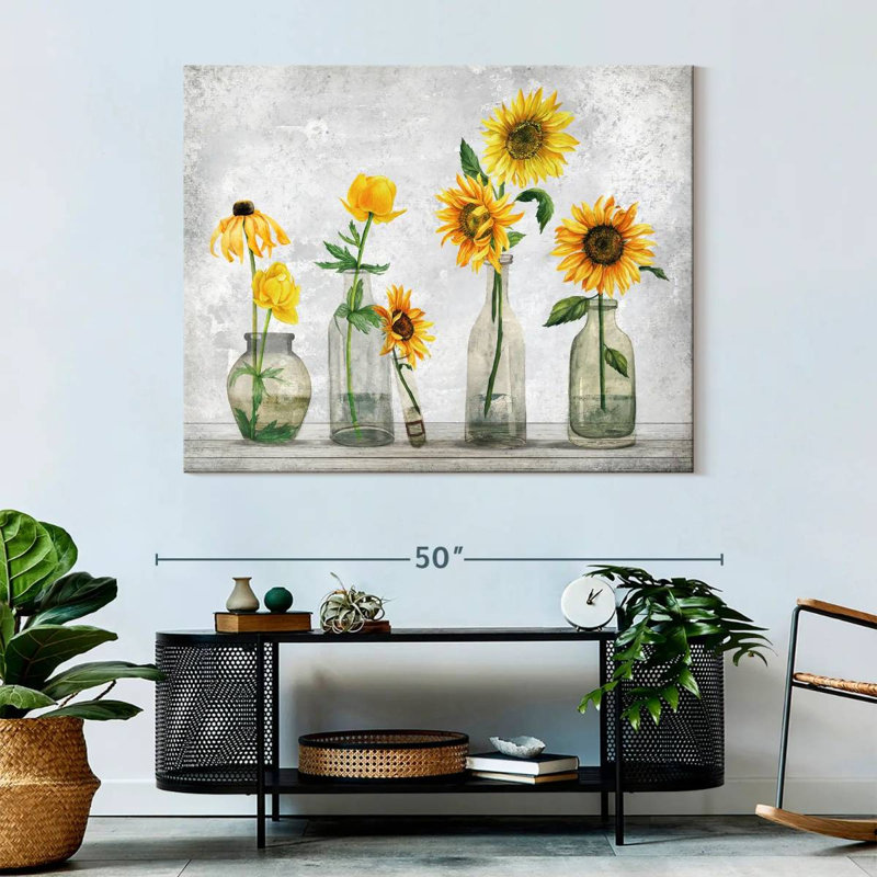 Tournesols dans un vase sur toile, H 45 po x l 36 po x P 1,25 po