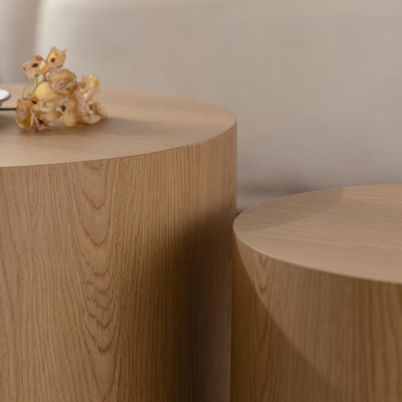 Modern Round Nesting Coffee Tables (Set of 2), Natural Wood
