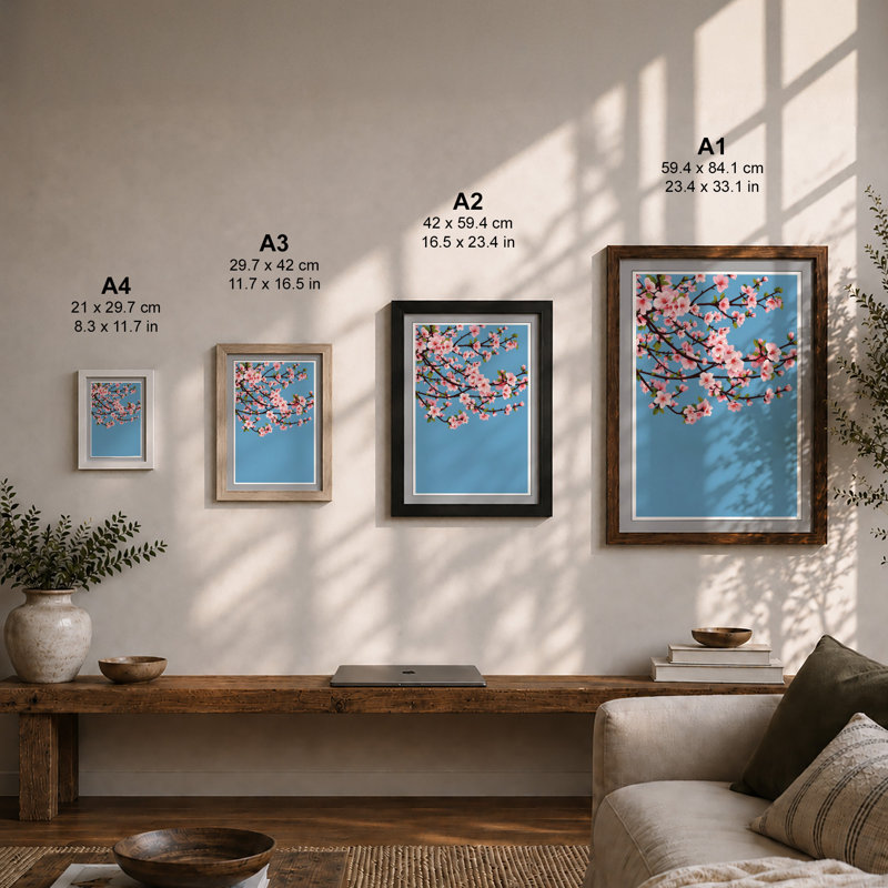 Moonlit Cherry Blossom Botanical - Framed Print, A2 - 59.4 x 42.0 cm, White