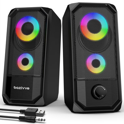 Hi-Res Stereo Desktop Computer Speakers With RGB Light Modes
