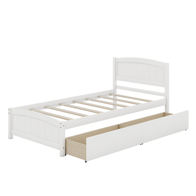 Lit plateforme simple avec tiroirs, Blanc