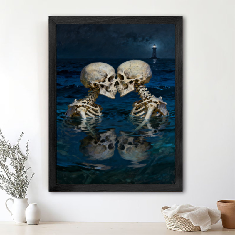 Art mural rétro noir, "Le baiser du crâne", impressions de style rétro, H 11 po x l 9 po
