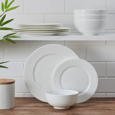 Service de table léger en porcelaine os 12 pièces, service pour 4 Haven