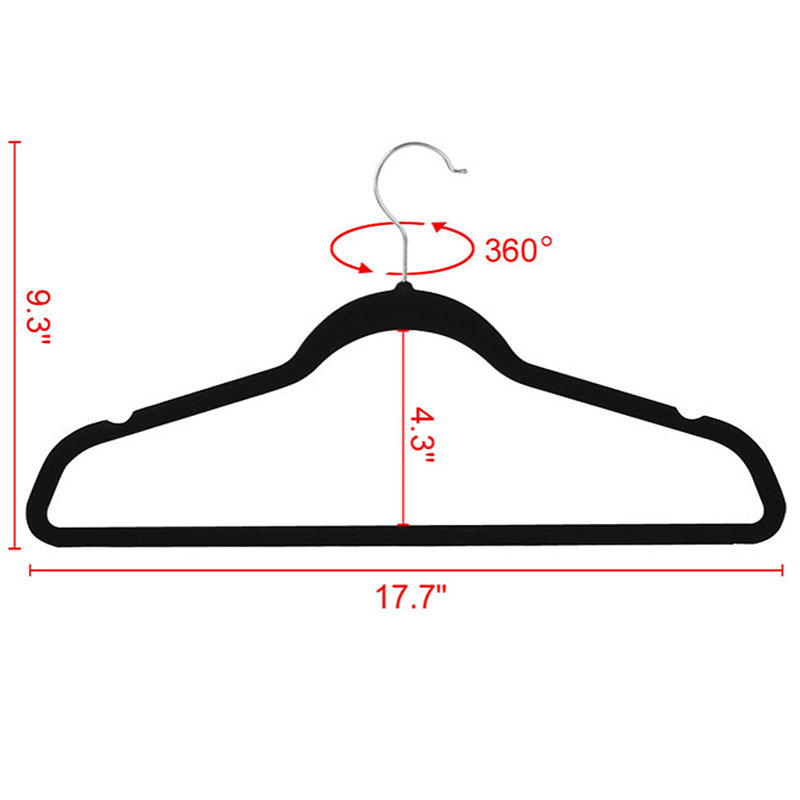 Santos Velvet Non-Slip Hanger with 360° Swivel Hook, Black