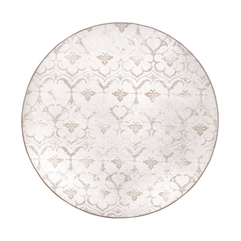 My Magic Carpet Leilani Damask Ivory Washable Area Rug - 6' Round