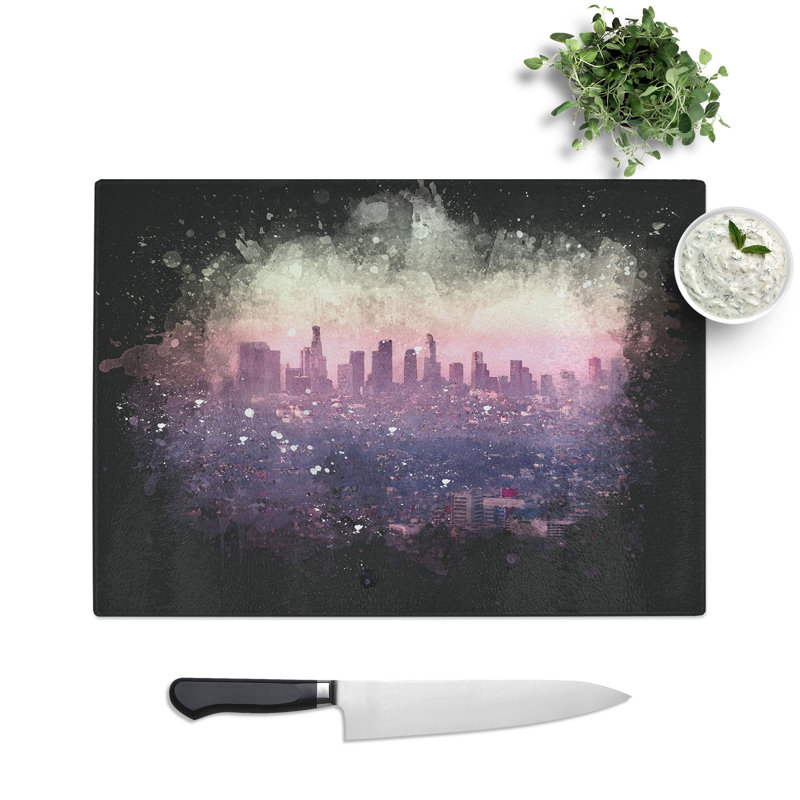 Tempered Glass Los Angeles Skyline in the Morning Chopping Board, 20 cm x 28.5 cm