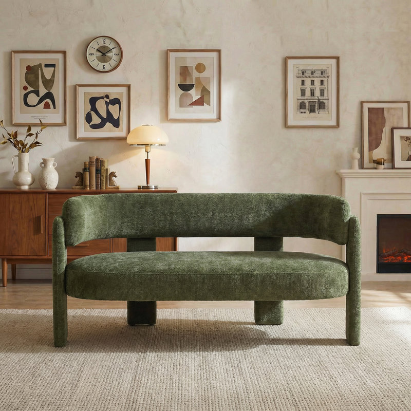 Upholstered Barrel Backrest Loveseat Sofa, Green