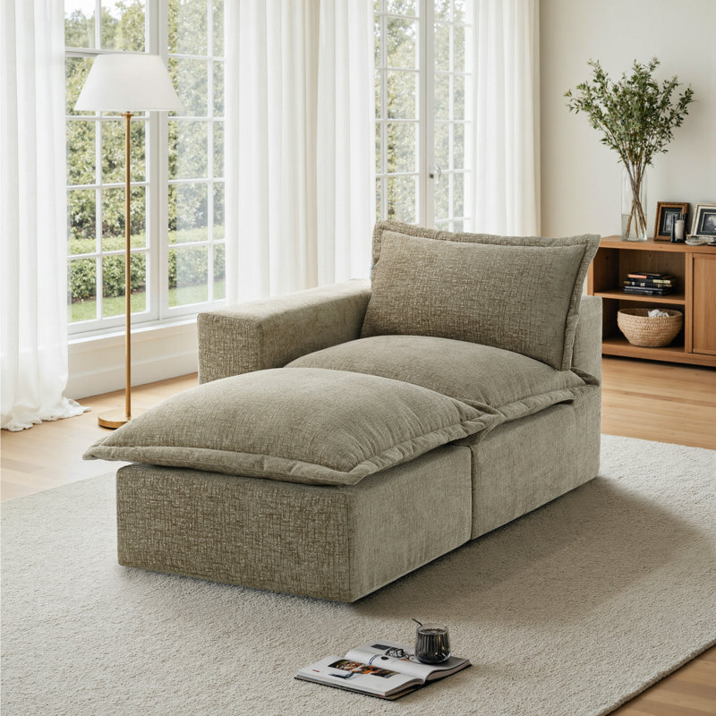 Upholstered Chaise Lounge, Camel, Left Hand Facing