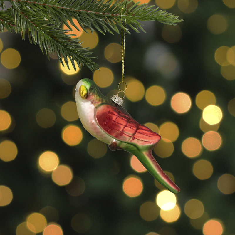 Ornement de Noël en verre 6,5 "perroquet rouge et jaune