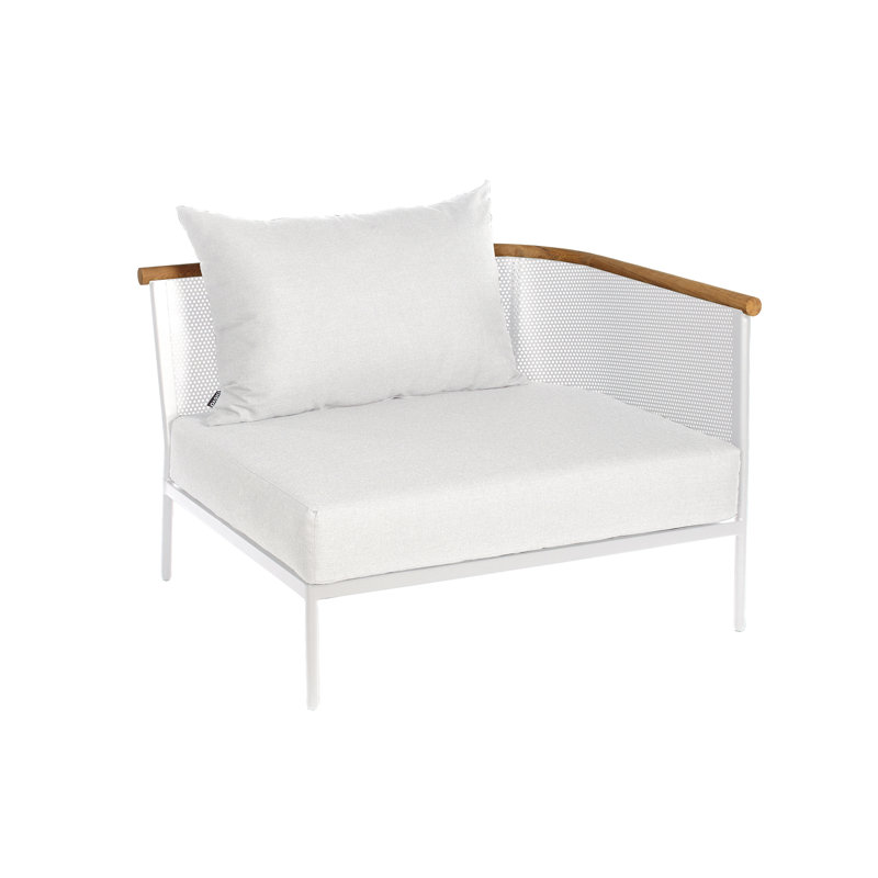 Chaise de patio d'angle avec coussin Dar, Toile naturel, Blanc, Oui