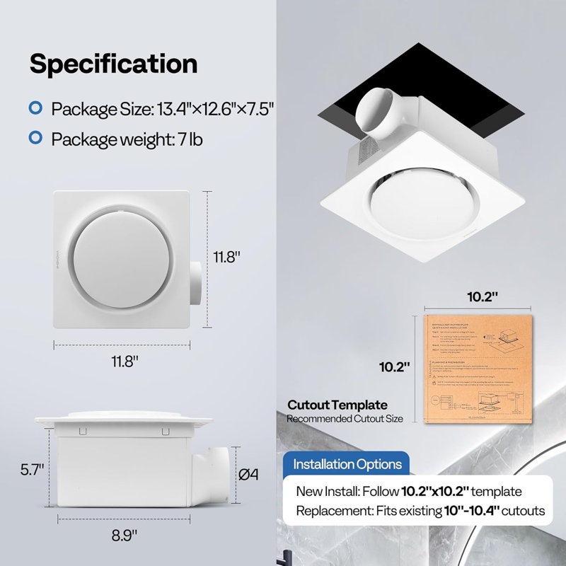 Ventilateur de salle de bain Autoflow avec lumière DEL à intensité variable 3ct