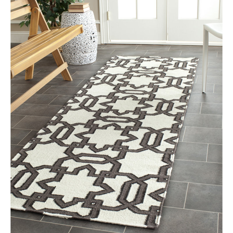 Tapis géométrique en laine tissé à la main Amelah, Tapis de couloir 2 pi 6 po x 8 pi