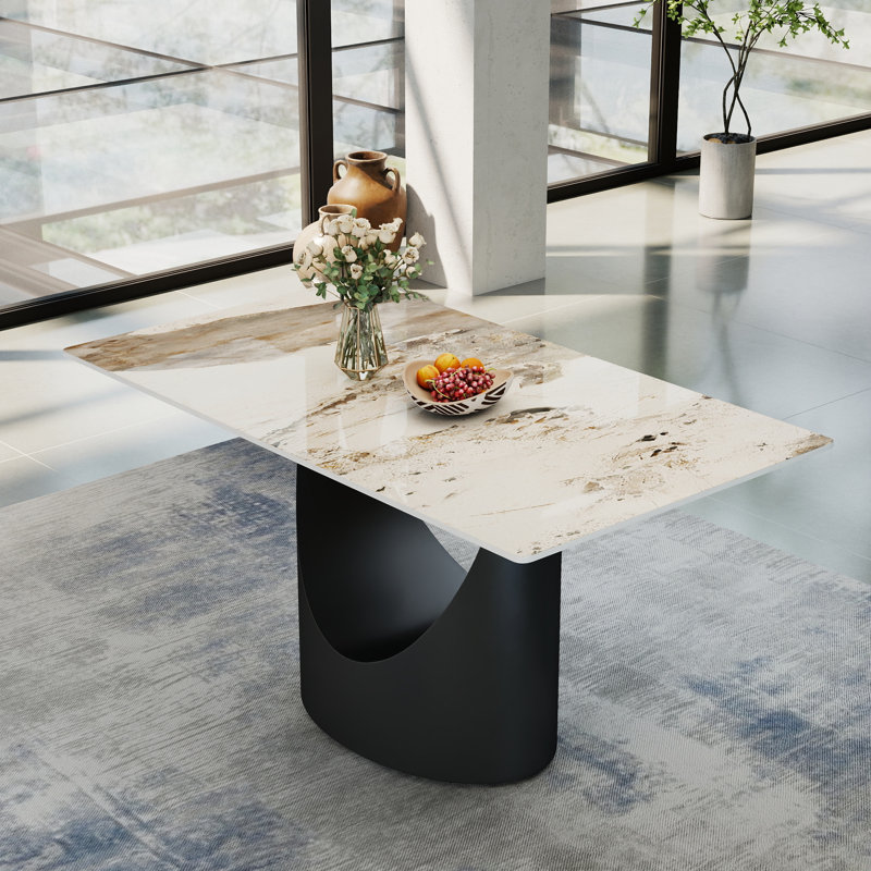 Menifee Modern Rectangular Sintered Stone Dining Table With Pedestal Base, Pandora