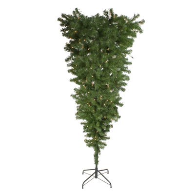 Upside Down 5.5' Green Spruce Artificial Christmas Tree with 250 Coloured & White Lights