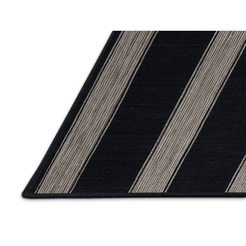 Tapis gris à rayures horizontales lavable à la machine, Rectangulaire 2 pi x 3 pi