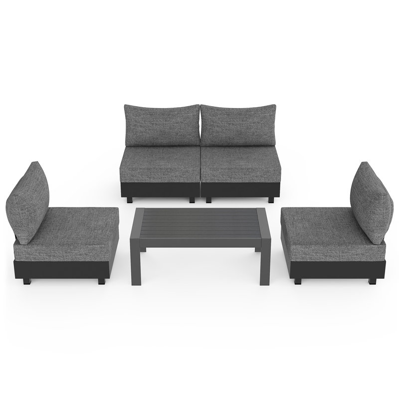 Modular 5-Piece Outdoor Patio Set, All-Aluminum Patio Furniture Sets with 6" Thicken Cushions, Weather-Resistant Patio Conversation Sets for Backyard, Deck, Garden