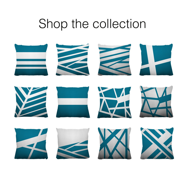 Coussin décoratif intérieur / extérieur Seward Abstract Lines, L 19 po x H 19 po, Turquoise