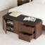 Banc de rangement industriel avec range-chaussures caché et 2 tiroirs, banc de siège rembourré pour vestibule, salon et chambre à coucher-667219596-667219599