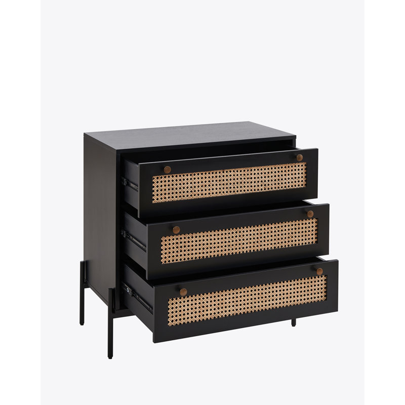 Commode à 3 tiroirs Butera avec 3 grands tiroirs, commode en bois Midho Century