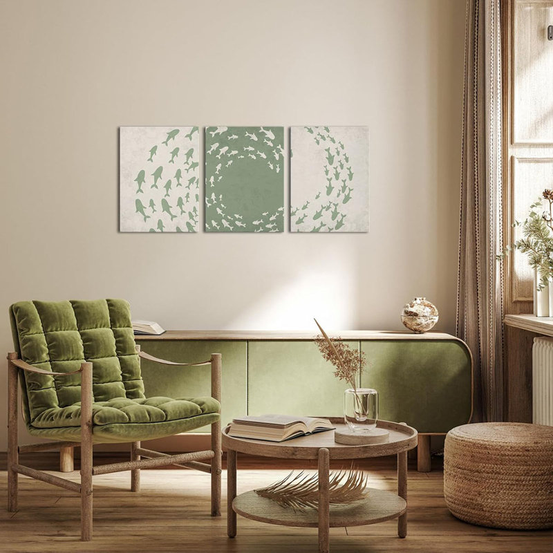 3 Piece Wrapped Canvas Print, Green