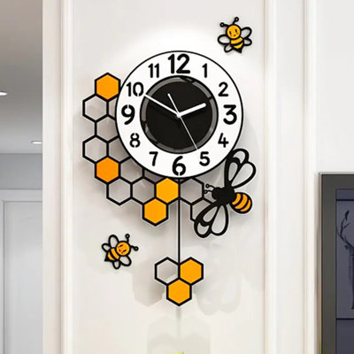 Sokona Honeycomb Bee Black Pendulum Clock - Luxury Minimalist Decor