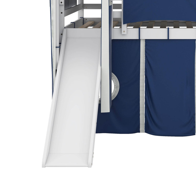 Lit mezzanine double avec tour et tente, Bleu