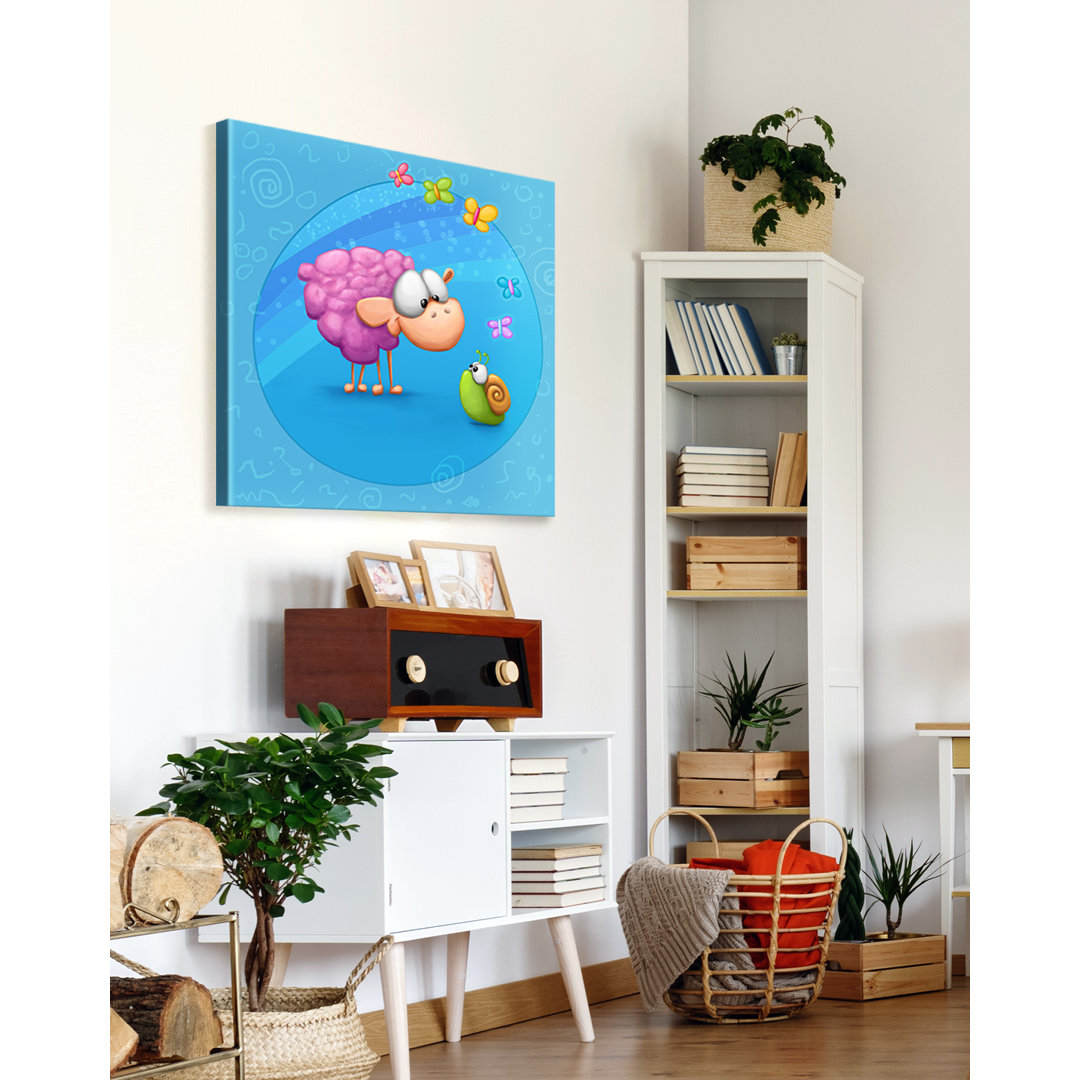 Sheep Meet Snail – Premium Leinwanddruck – Kunstdruck – Kinder Kollektion Von TooshToosh