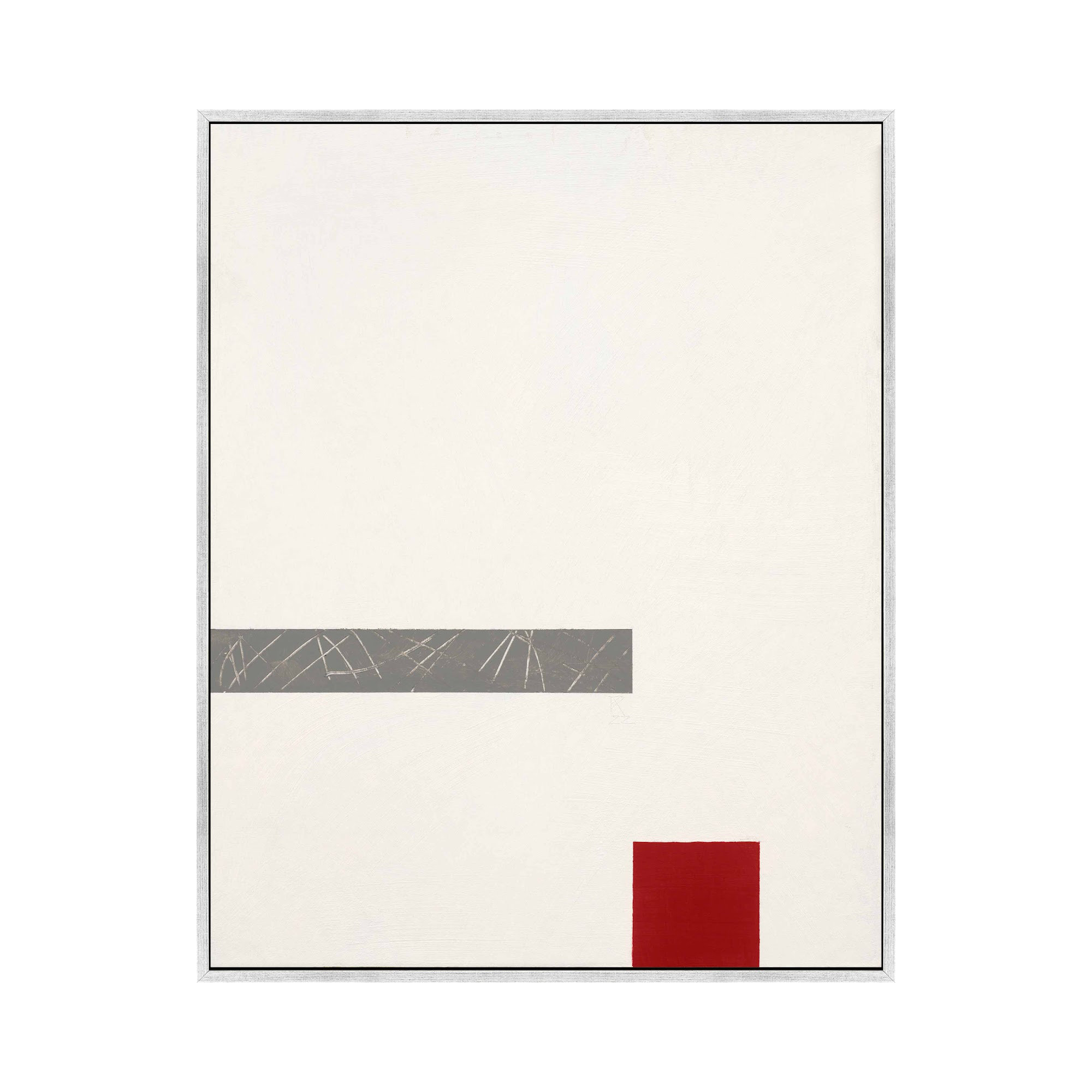 Tempo With Red 3 by Robert Kamnatnik, 30" H x 24" W x 1.38" D, Silver Framed Canvas