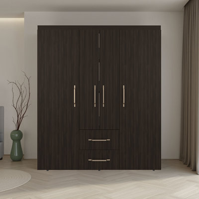 Valier Wardrobe, Deluxe Armoire With Multiple Storage Options And Metal Accents, Dark Walnut