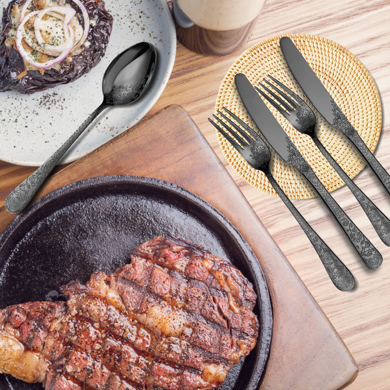 Red Barrel Studio Culosio Stainless Steel Flatware Set - Service for 4, Black