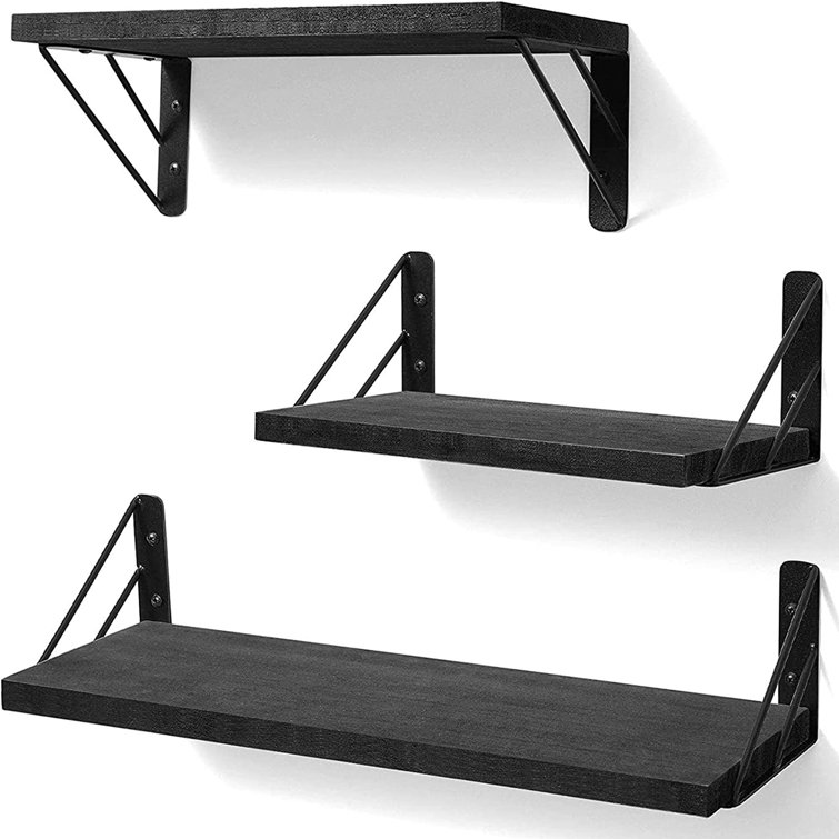 Set of 3 Wall Shelf, 16.5 x 6 Floating Shelves with Wire Basket