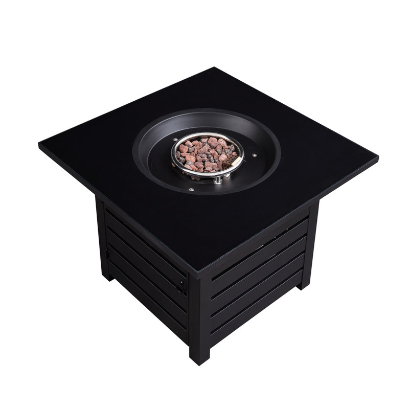 Foyer de table carré au gaz propane avec allumage automatique de 32 000 pouces avec allumage de rouille, parfait pour la détente au jardin, housse imperméable, assemblage facile, dégustation de terrasse convenable