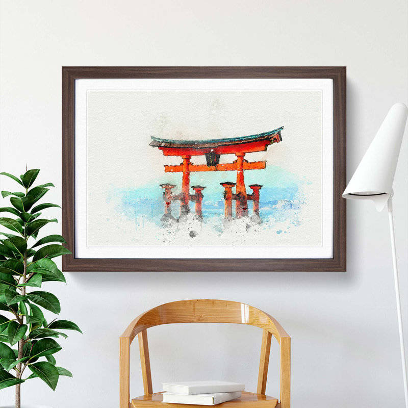 Itsukushima Shrine in Hiroshima Japan in Abstract - Framed Print, 48cm H x 65cm W x 2cm D, Walnut Framed