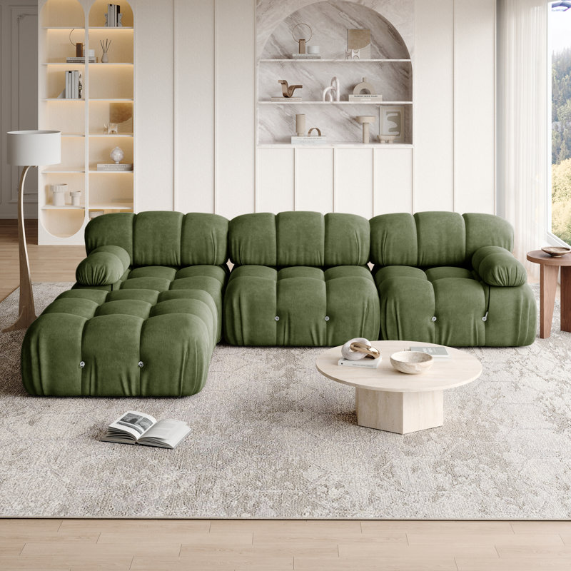 Canapé modulaire chenille modulaire sans os, canapé convertible en éponge convertible pour salon, canapé en L à 2 places avec repose-pieds, accoudoirs et dossier amovibles, rembourré d'éponge à haute densité et ressorts ensachés