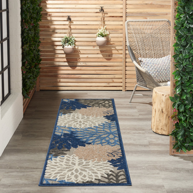 Ciann Floral Blue Multicolor Indoor / Outdoor Area Rug, Runner 2'3" x 8'