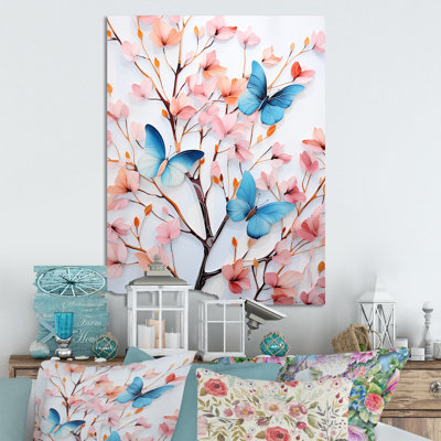 Charming Spring Butteflies In Pink And Blue - Insects & Bugsmetal Wall Art