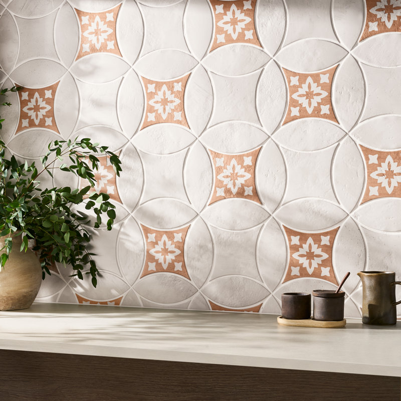 Raval 3x8 Petal and Kite Matte Terracotta Look Porcelain Floor and Wall Tile, White