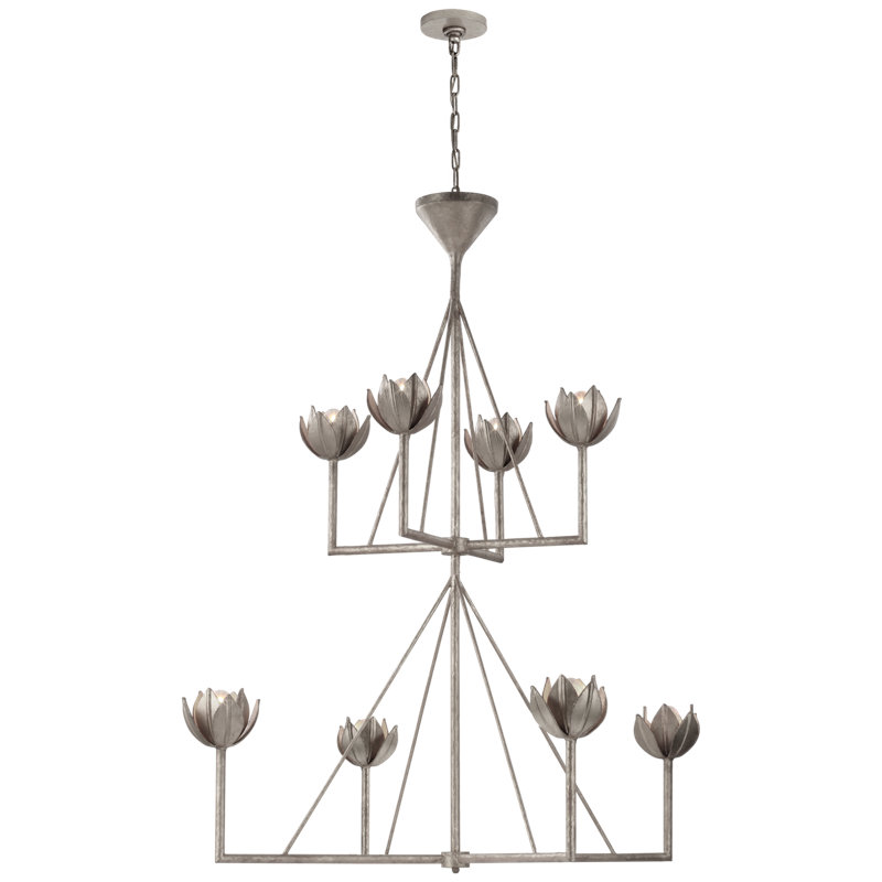 Julie Neill Alberto Medium Two Tier Chandelier, Burnished Silver Leaf, 58.5" H x 49" W x 49" D
