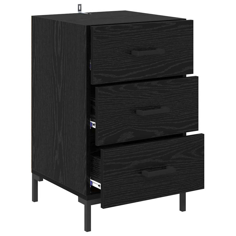 40cm W Manufactured Wood Bedside Table, Black Oak